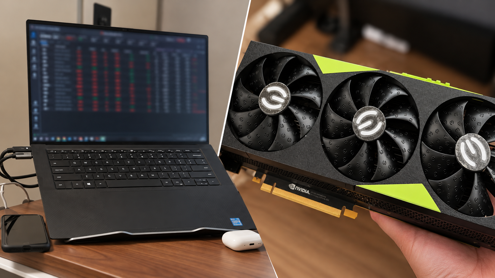 Photo-based cover composite of Chuck’s second-hand laptop and modified three-fan V100